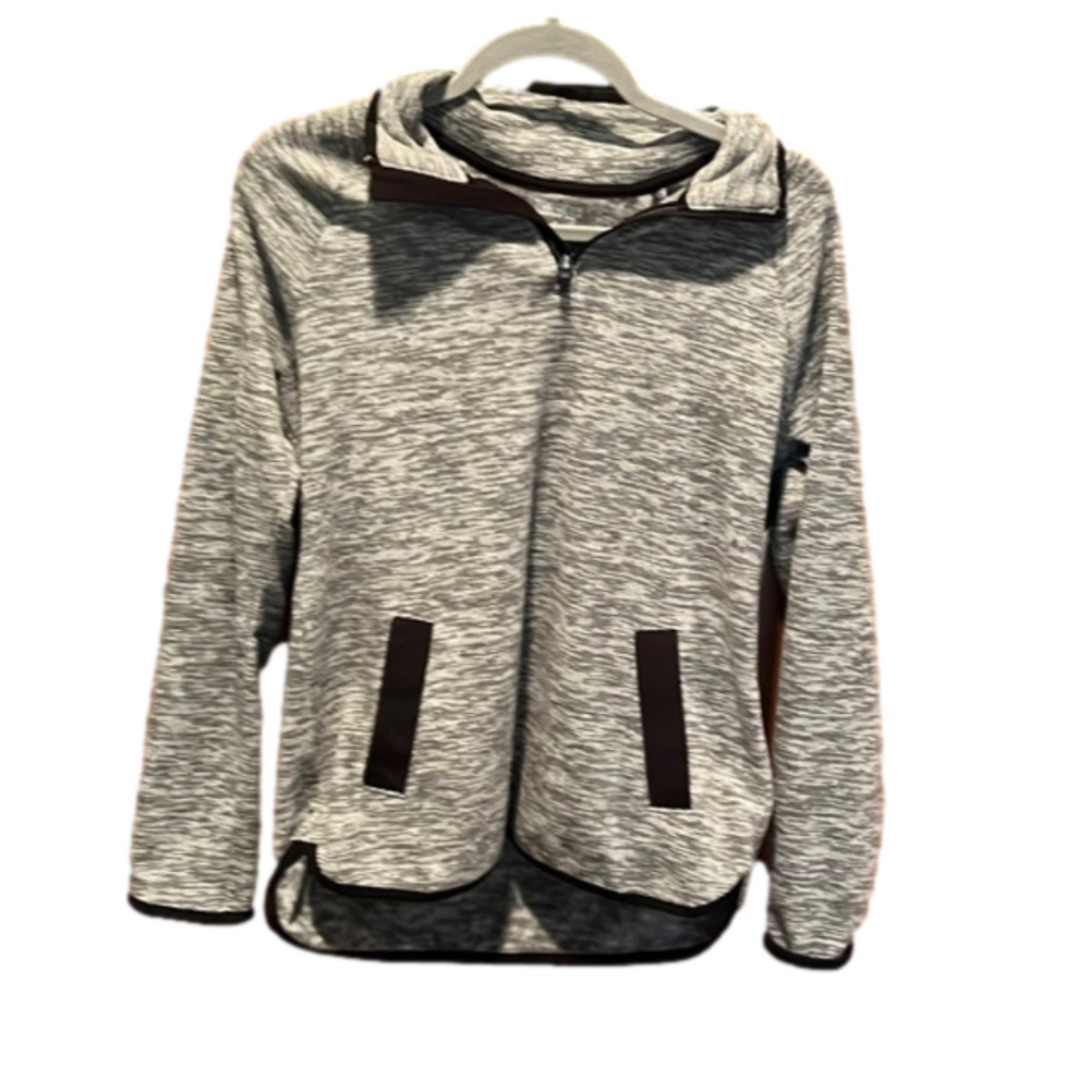 Tek Gear microfleece 1/4 zip pullover sweatshirt grey/mod white size small